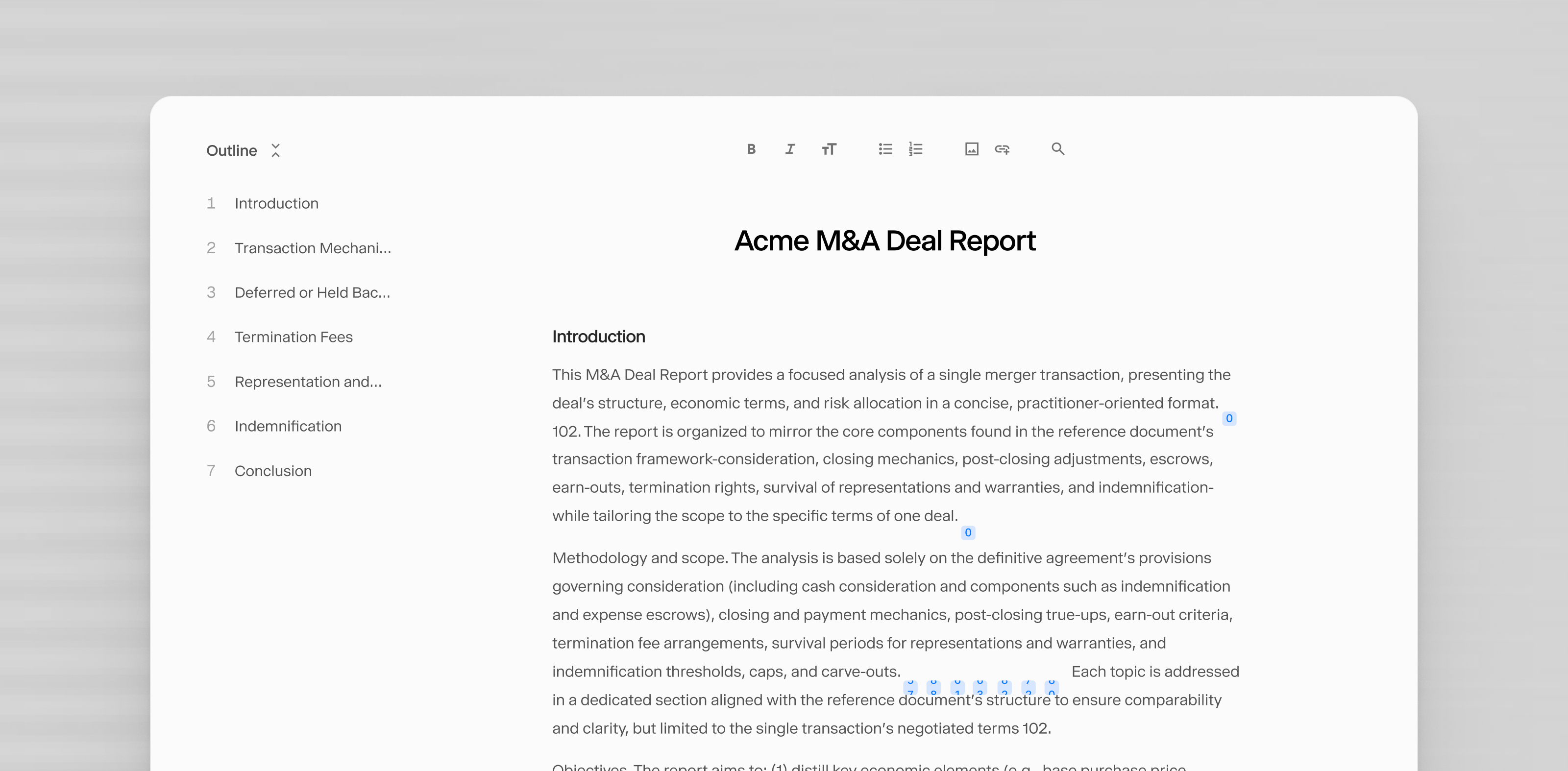 Drafts can transform your insights from Hebbia into presentable documents—all formatted in your firm’s template, directly from the Home page. 
