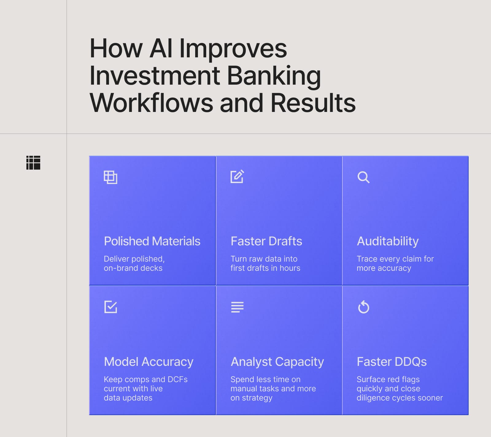 Graphic with the benefits of AI for investment bankers and analysts.