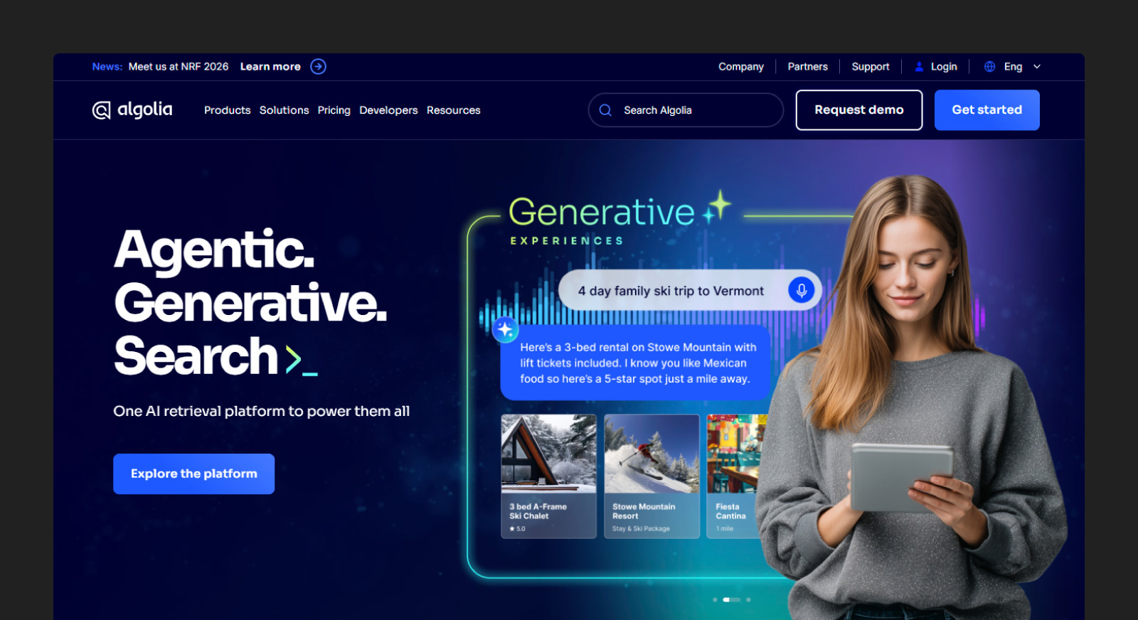 Screenshot of the Algolia homepage 