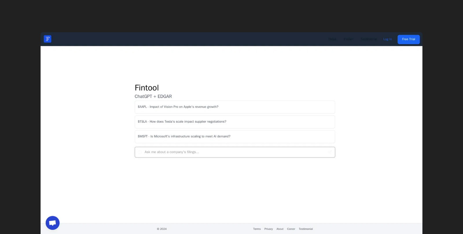 Fintool homepage