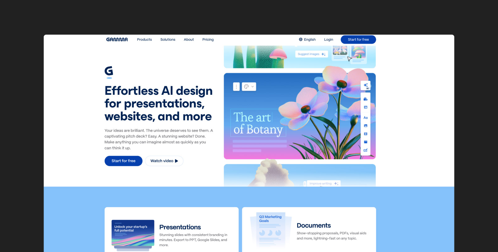 A screenshot of Gamma‘s homepage.