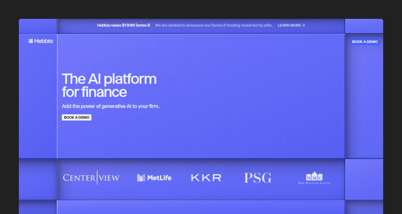 Screenshot of the Hebbia homepage