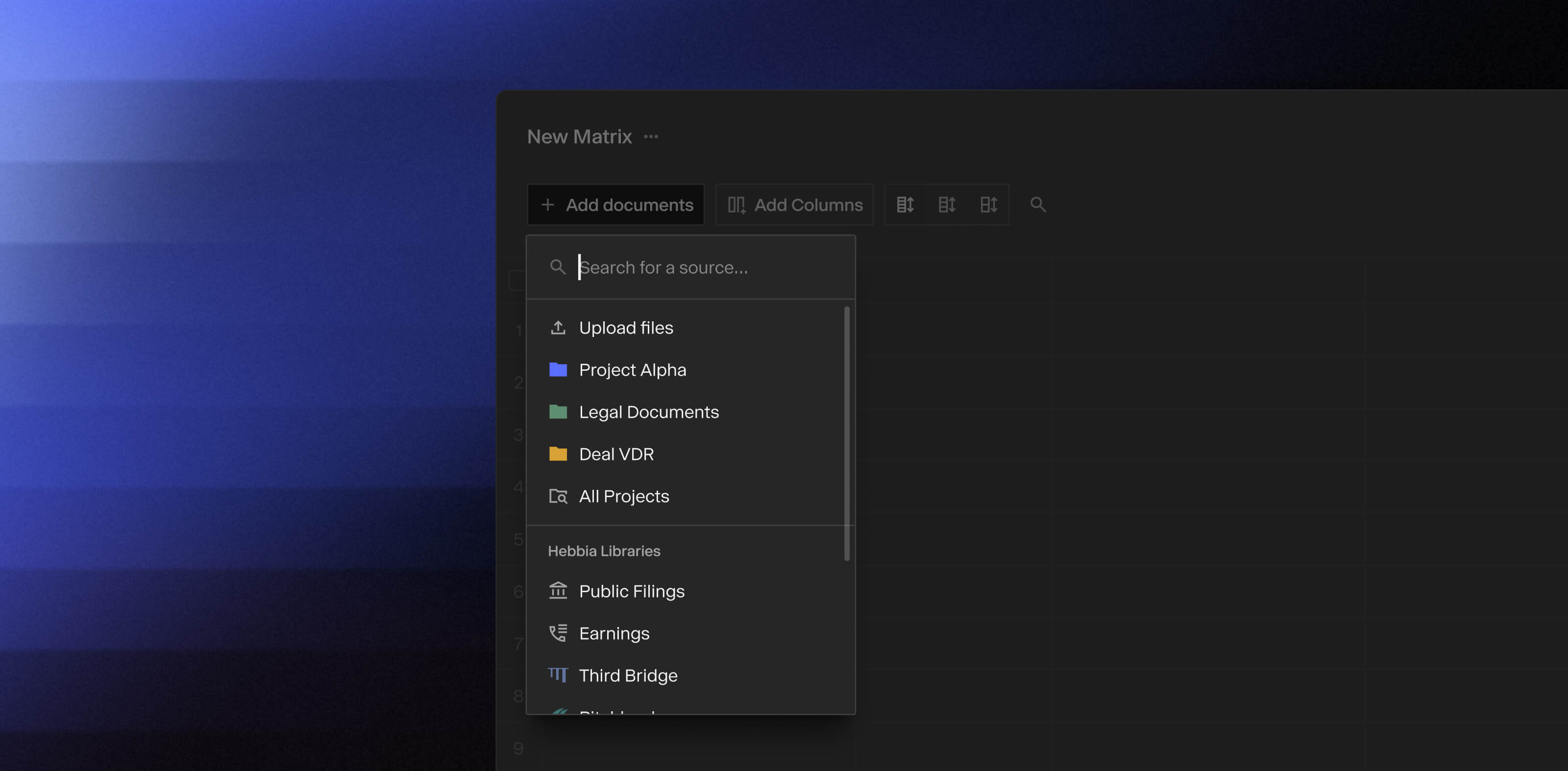 Seamlessly add documents into a Matrix with a more intuitive content navigation and upload experience.
