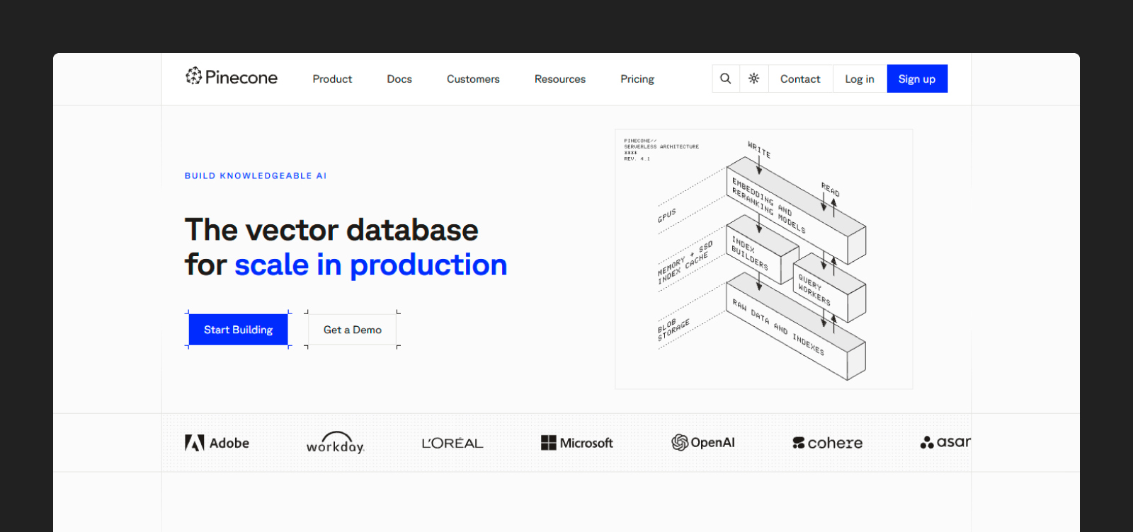 Screenshot of the Pinecone homepage 