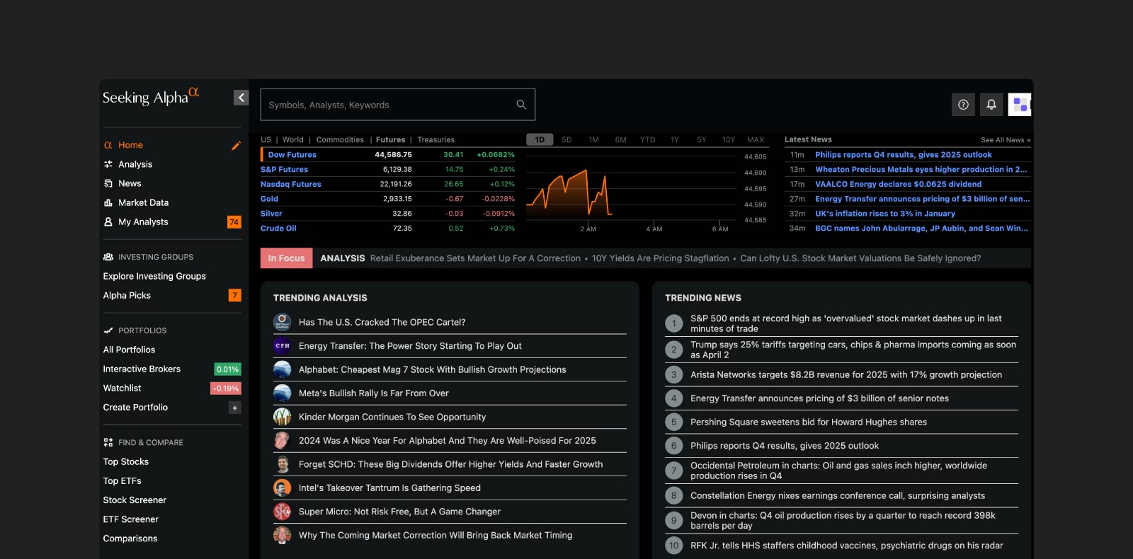 Screenshot of Seeking Alpha.