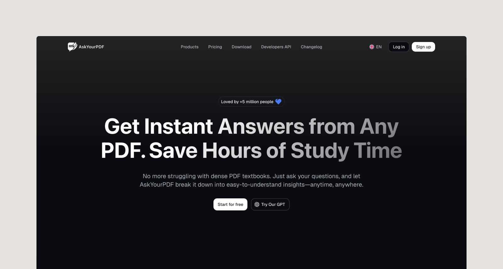 AskYourPDF’s homepage.